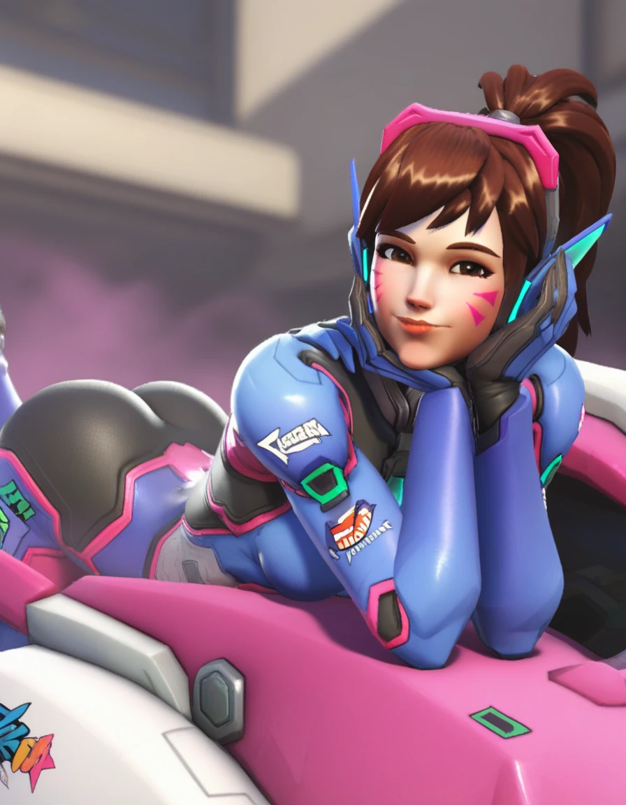 (RTX_flat, RTX_pt,RTX_hairsim:1.1), score_9,score_8_up,score_7_up, 1girls, d.va, gaming, gamer_girl, headphones, livestream, ponytail, pout, streaming, sitting, blush, bodysuit, overwatch, blender, 3d <lora:DI_RTX_on_pony_diffusion_v6:1.0>