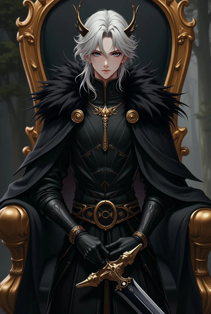 (best quality,4k,8k,highres,masterpiece:1.2),ultra-detailed,(realistic,photorealistic,photorealism:1. 37),male,young Koschei the Immortal sits on a throne of bones,[Slavic folklore],sinister look,tense expression,long black hair,ancient and powerful,timeless beauty,dark aura,dark shadows,melting wax candles,misty atmosphere,flickering candlelight,gloomy background,ominous atmosphere,dim lighting,gothic entourage, detailed bone throne,complex bone structure,undead king,cruel ruler,deathly pale skin,charred bones,fearsome presence,regal posture,majestic appearance,eerie aura,supernatural abilities,greyish colour palette,hint of eerie green,mystical symbols,hauntingly beautiful.
