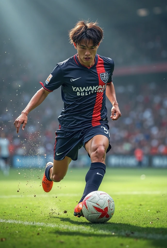 Homem Soccer Player face, style greg rutkowski realist, style anime, Japanese , Japanese Beckham