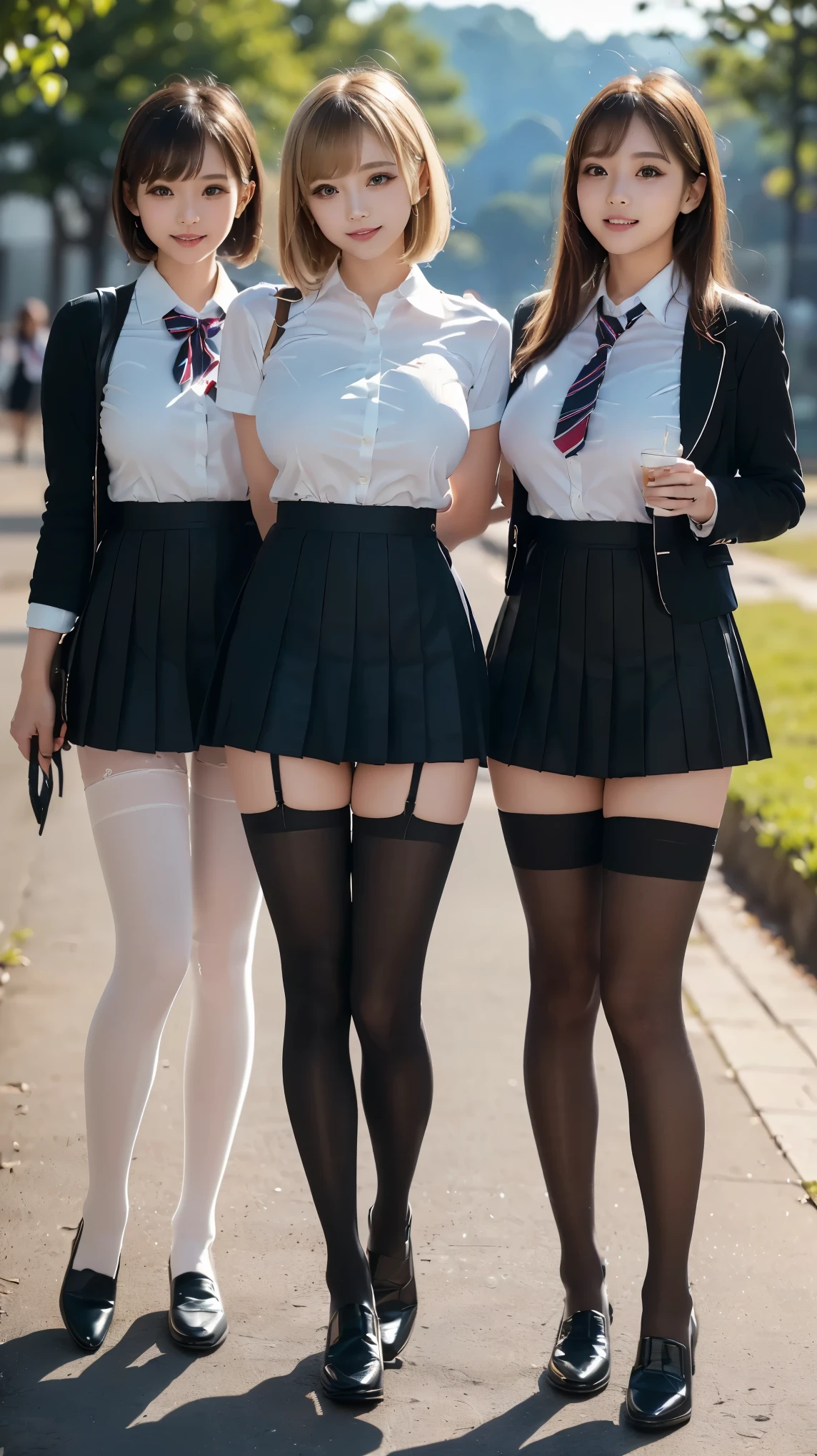 ((((There are 4 people :1.8))))、((4 Sisters))、Gal、(Neon Streets)、(((express the beauty of Chinese poetry with、Model Like a Model:1.ex workers standing facing this direction), full body photoshoot、(((Gal達の修学旅行の集合写真:1.7)))、(Wide thigh, とてもlong legs), high heels on the ground, CLASSROOM, (masterpiece:1.3), (8k, Realistic, raw photo, Highest Quality: 1.4), Beautiful face, (Realistic face), (Blonde short hairstyle:1.3), Realistic目, has very pretty eyes, Realistic skin, Beautiful skin, ultra high resolution, Super Realistic, Highly detailed, The golden ratio, cute, cute female teacher, High School Girl Wearing Summer Clothes, Surreal High School Girl, Pleated Micro Mini Skirt, Milk in uniform、濡れたpantyhose、pantyhose, (black stockings)、high heel loafers, full body image, Thin Arms, (Big breasts)、black leather designer bag、 High school student in JK uniform, Surreal High School Girl, Pleated Micro Mini Skirt, Milk in uniform、ミルクがぶっかかったpantyhose、pantyhose, black stockings、high heel loafers, full body image, Thin Arms, Big breasts、 Wide thigh、long legs,