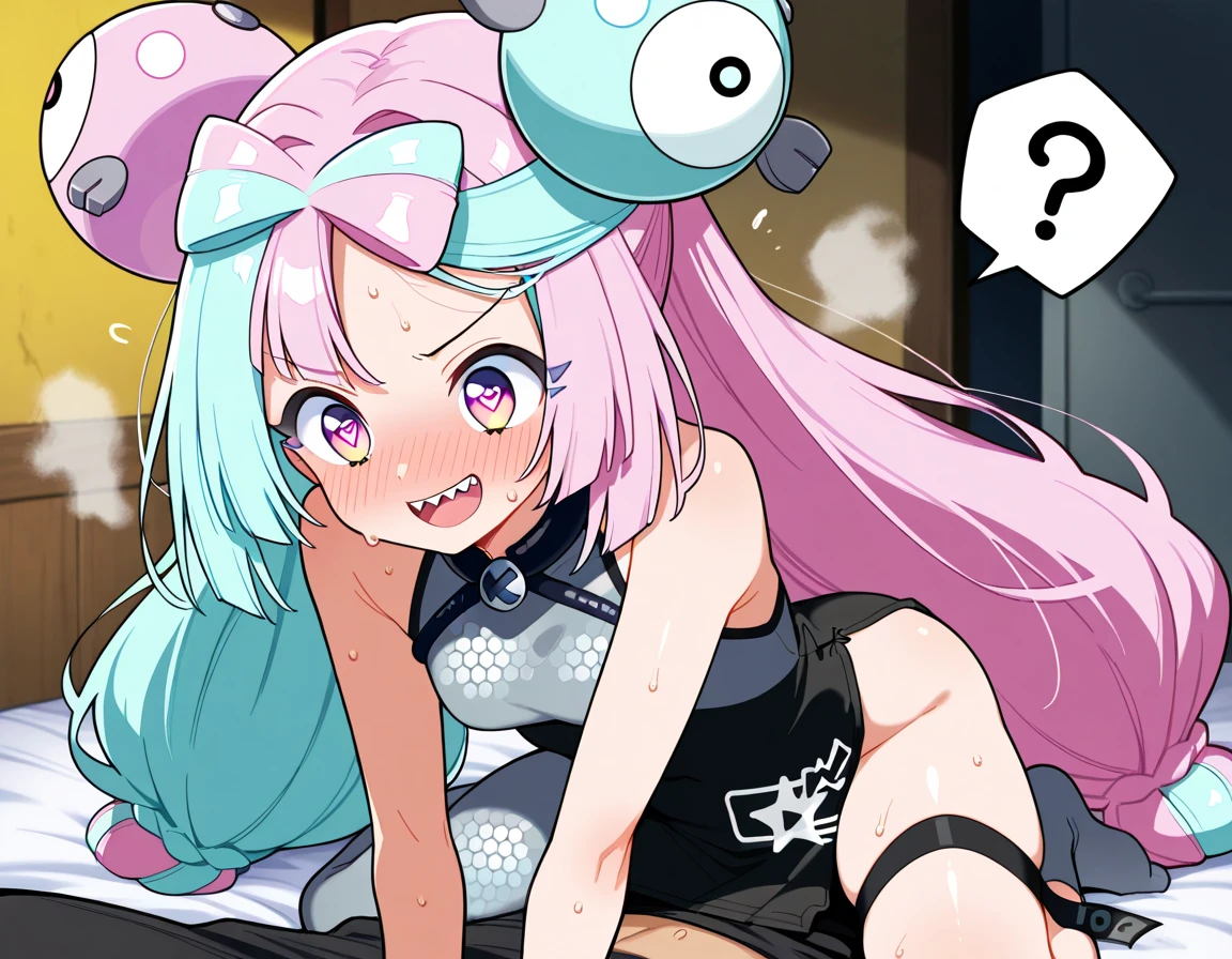 Focus,arms behind back、hair ornament bangle saliva secretion, Drooling, Nipples are visible, Crying face, Panty stocking, Juice, Juice drips from clothes, femdom, BDSM,(Black blindfold, ball-gag, Gagged:1.2), (object insertion,Wet, Bedrooms, crawl on all fours in the bedroom,