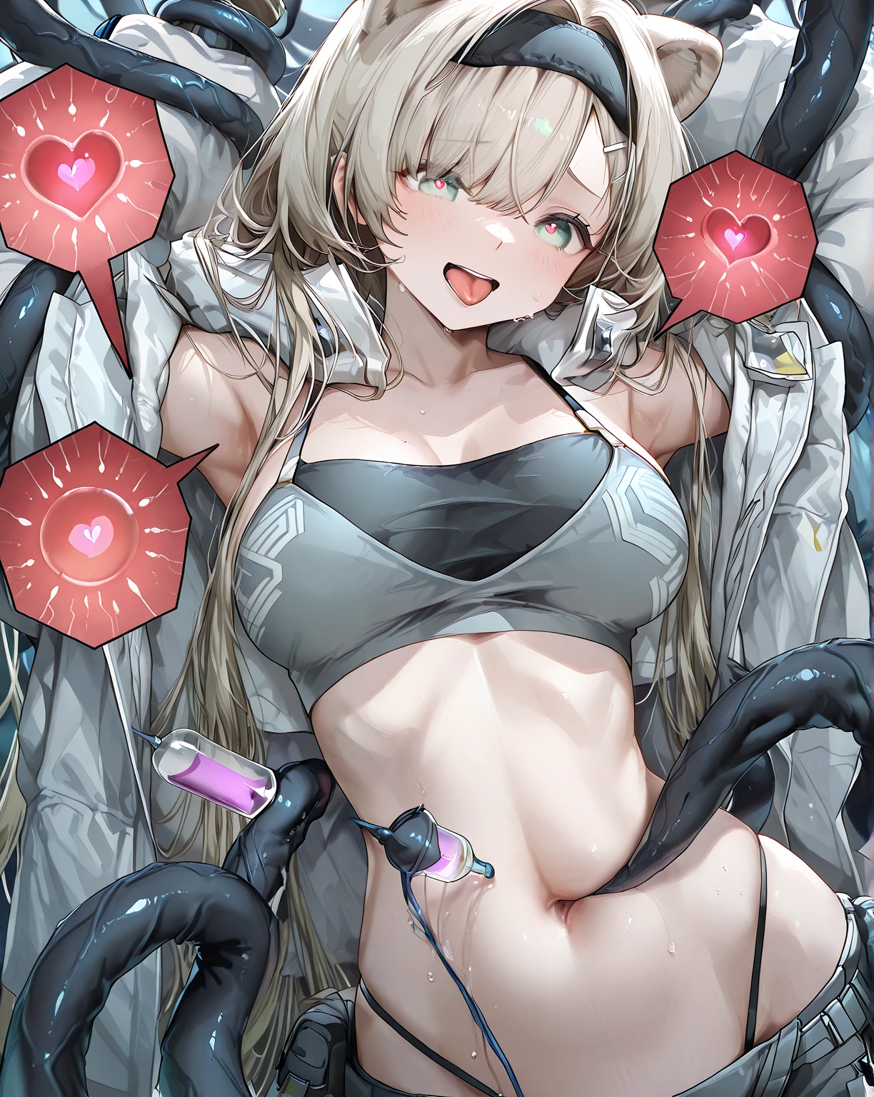 masterpiece, middle ages, prison, 1 boy, big breasts, flandre, side ponytail, , short hair, ((nude)), cute eyes, medium breast, glaring, open mouth, ((from above)), ((front)), open mouth, Vivid depiction, ((spread legs)), orgasm, scared, arms up behind, ((abs)) ahegao, angry, (((cum on body)))