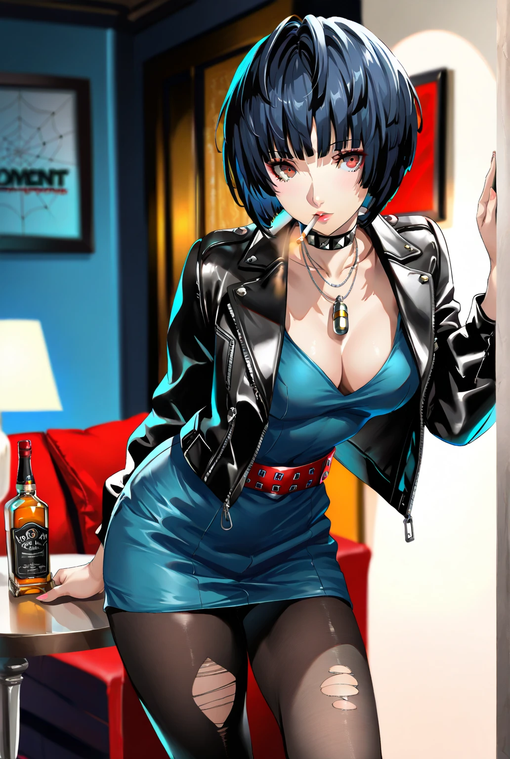 1girl, beautiful elf woman, ((Short Red Hair, Straight, has shine)) Blue eyes, double eyelids, light effect on eyes, detailed irises, beautiful curvy body, glasses, ((White Off the Shoulder Shirt, Sleeveless, Strapless)), blue denim mini shorts, black high heels, ((Work of art, hyper-realistic, hyper detailed, Best Quality, 16k, light and shadow on skin, vivid colors)) ((leaning back on leather couch in dimly lit room)), ((Hands cupping breasts)) Lustful Expression, perfect lips, sexy mature face, lots of freckles all over body, full pouty lips, extreme blush, sensual smile, night time, moonlit sky, ((Front View)), ((Full body shot)), breasts are covered, Lustful flirty smile at viewer