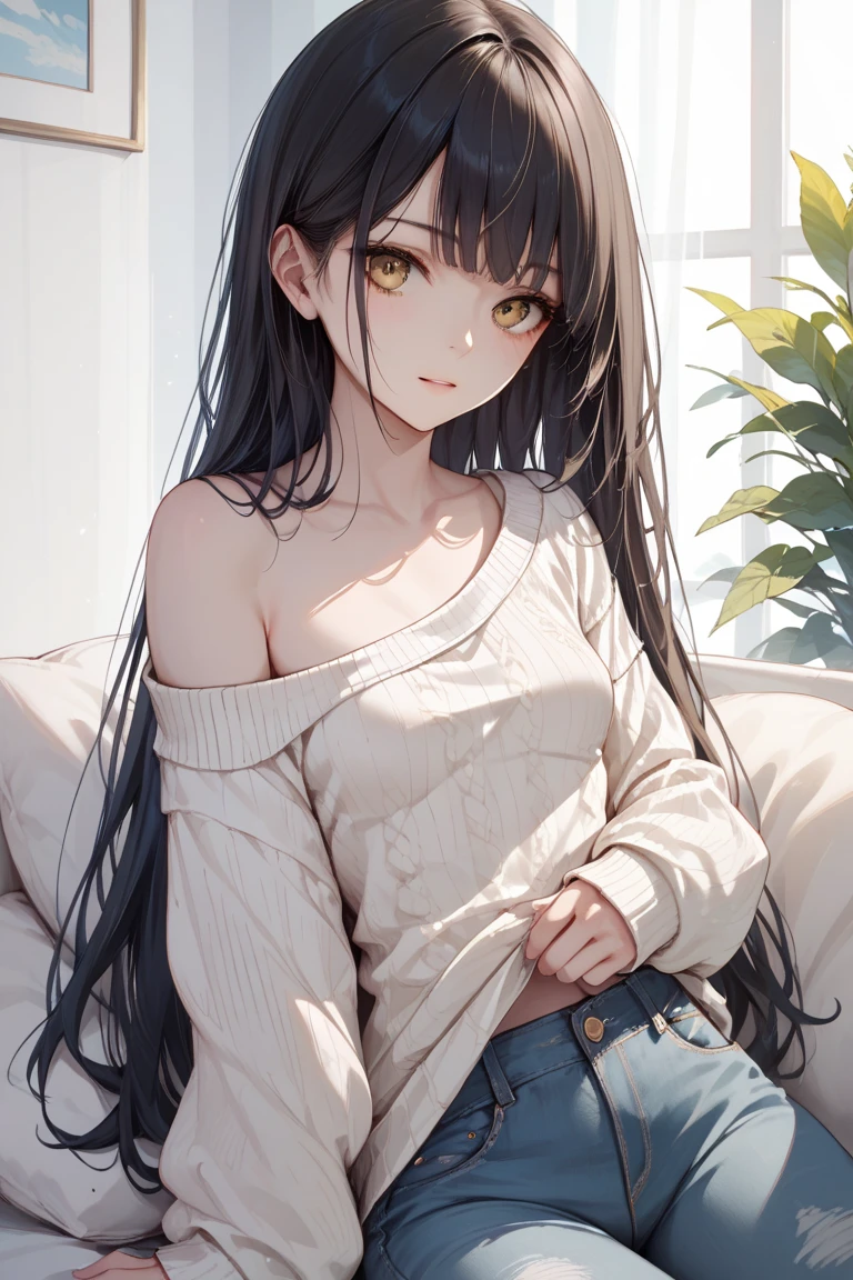 A boy with hairs around his shouldes. Looking like a girl Beautiful eyes. Sitting with beautiful crossed legs