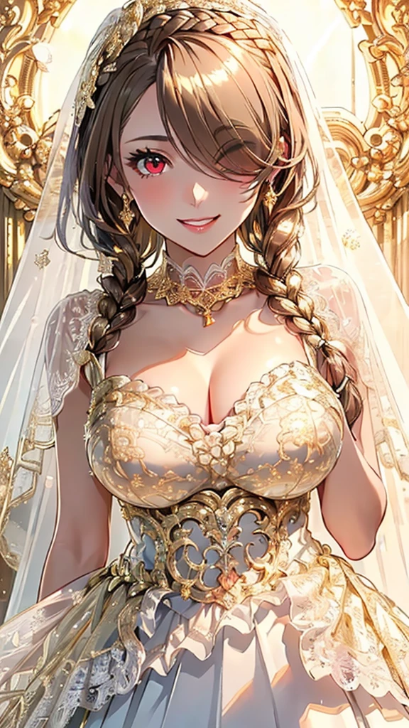 ((Anime Art Style)),(masutepiece),(Best Quality), (Super Detail),(Highly detailed CG Unity 8k wallpaper),((Very delicate and beautiful)),1 Lady,((Full body portrait)),((Stand in the garden)),((Solo)),(((One princess in a very gorgeous Romantic Victorian dress and a voluminous full-length hoop skirt adorned with gorgeous embroidery and jewels))),(((Giant Crinoline Hoop Skirt))),Long Train,((Gorgeous embroidery and jewelry)),voluminous ruffles,(((very very gigantic boobs,Skindentation))),cleavage,((very long straight hair,Very voluminous straight long hair,very long straight hair)),(finely detailed face and eyes),((Seductive smile,embarrassed)),Beautiful eyes like jewels,Very gorgeous hair ornament,(A very gorgeous tiara adorned with sparkly jewels),((Glitter Gorgeous Gemstone Jewelry)),Gorgeous Long Veil,((ultra long gloves)),(Beautiful background),(Full body),((Very gorgeous Romantic Victorian dress with gorgeous embroidery and jewels and voluminous full-length hoop skirt))