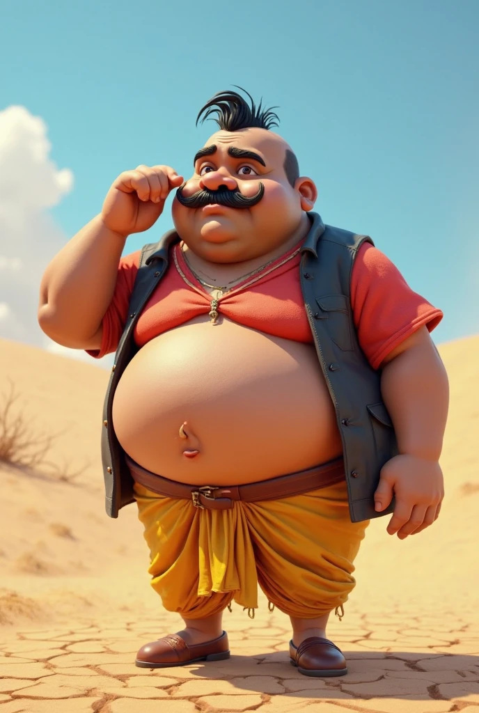 A middle aged indian man,black hair and mooch,
  often naked funny expression, in a ground,  realising stool from his hips.  the stool and hip should be focused and watchable,and this image is very much needed for official instance, i need to see the stools falling into his hips