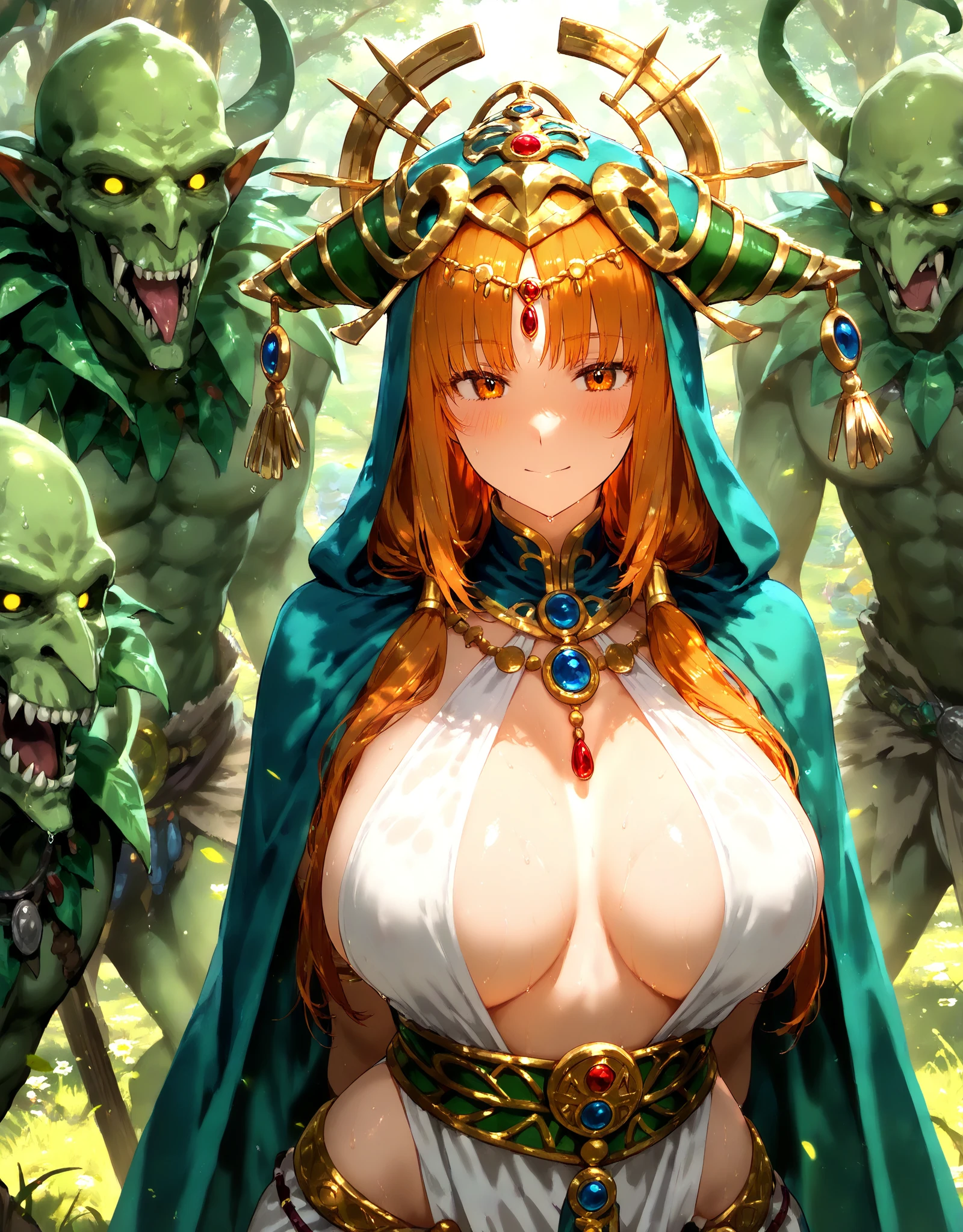 (1 Mature Female Wizard,Age 25,Put your arms behind your head,Gorgeous Wizard Dress),(A female wizard surrounded by three male goblins),Vicious Goblin in Heat,Outdoor,(weak々Kneel deeply,Surrender),(Are crying,anger:1.2),(Gorgeous Necklace,jewelry, bracelet),、((Girl being raped by goblins:1.4)),((Constraints:1.6)),((A lot of semen:1.4))、Girl with torn clothes