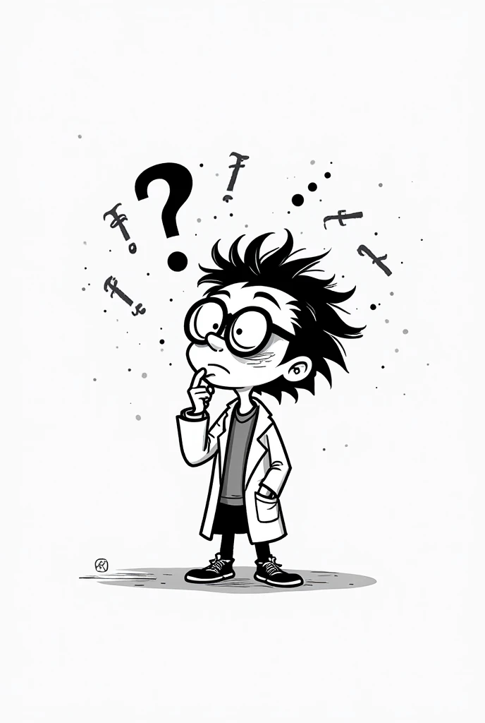 An elementary school scientist fails in an experiment and explodes, covered in soot and smoking in a tattered white coat