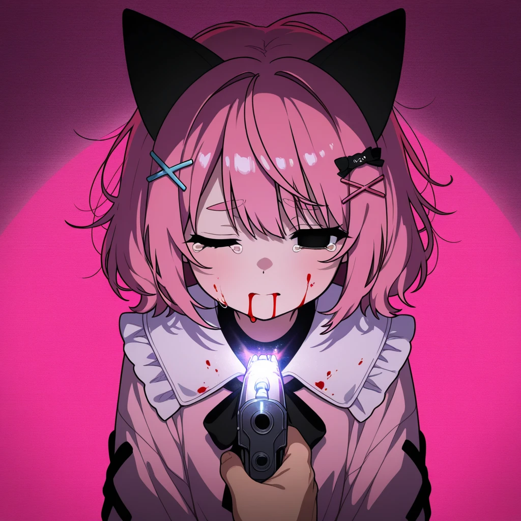 Anime girl with pink hair and black pants sitting on the ground, Yandere, anime moe art style, gapmoe Yandere, gapmoe Yandere grimdark, the anime girl is crouching, anime visual of a cute girl, Yandere. Tall, yandere intricate, mirai nikki, Best anime 4k konachan wallpaper, anime best girl, alchemist girl