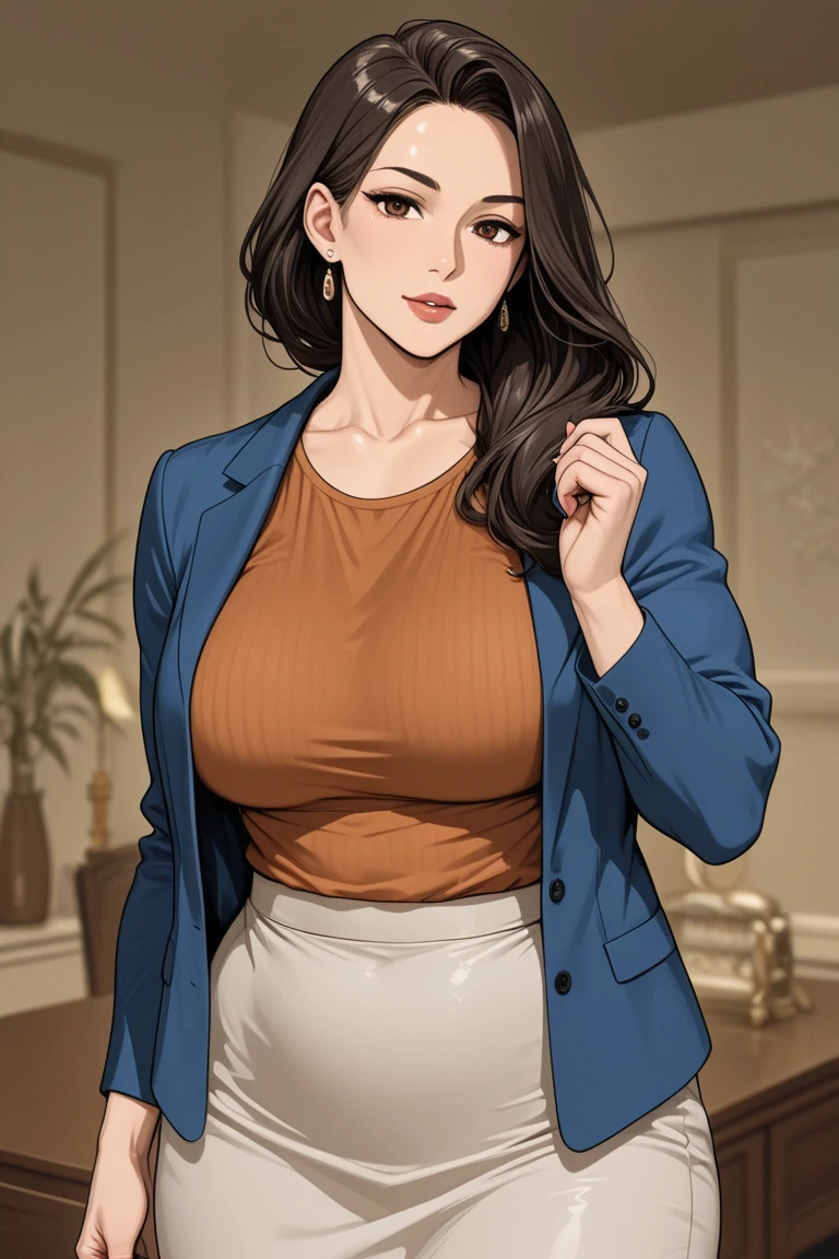 (Masterpiece:1.2), (Best Quality:1.2) a perfect face, full lips, Milf, Teacher, flat chest
(sweater, Upskirt, Jackets with a neckline:1.2)