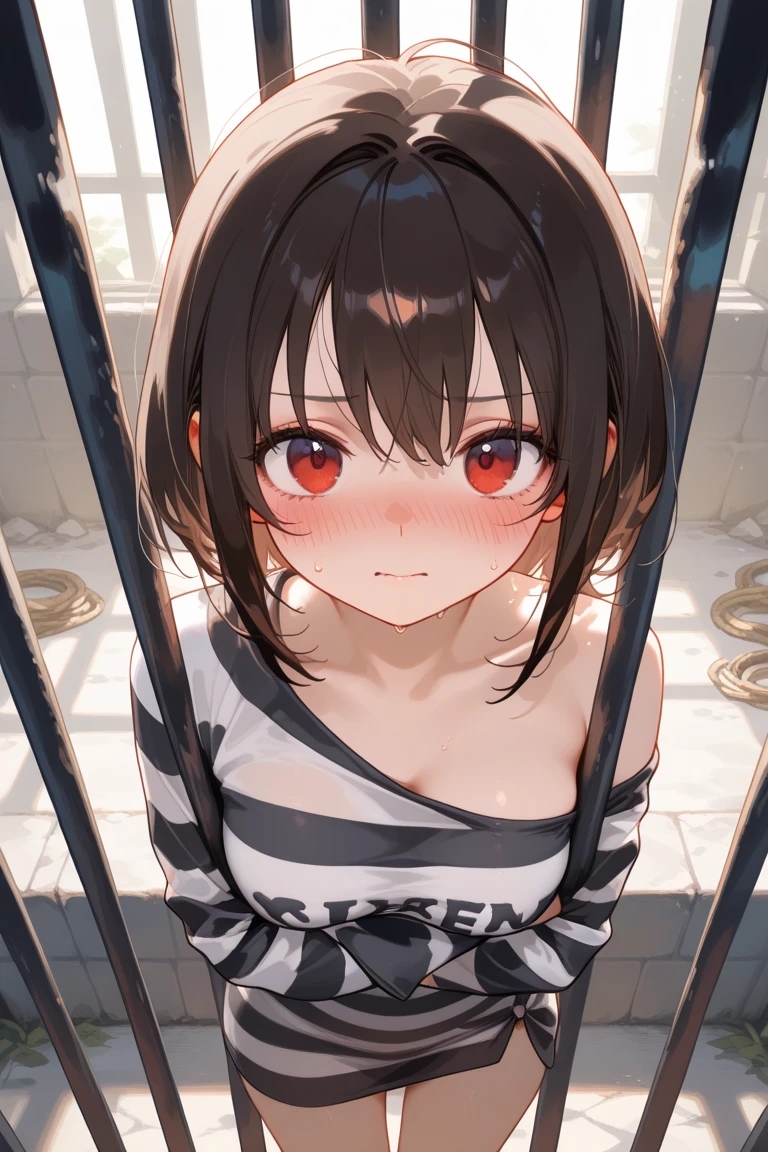red small ball gag,Mouth gag,Constraints,(slave),Are sleeping,Cute little ,Tiny ,Small girl,,Childish face, Very fine clean face,Top quality, Subtle light, Soft lighting,Light from directly behind, With bust up,Front view,prison