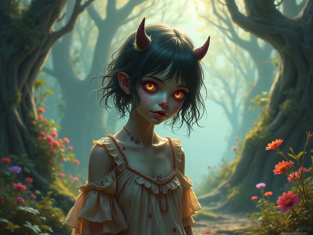Hyper-realistic and ultra-detailed photorealistic of Intricately blending of dark surreal psychedelic style, shy demon female, with divided in open head section, stretched wider than it supposed to be, with surreal diorama macabre stuff dynamic light lighted on a lake that dripping like a beautiful diorama lighted lanscape in face section that stretched wider than it supposed to be. Wearing street skate costume, clear translucent robes, with balibarong on costume suit. Stitting cross-legged in dynamic poses, Universal studio foreground at surreal illusion alley. Chaotic glitch fx mix in distorted image, double exposure acid anaglyph color,octane rendering.