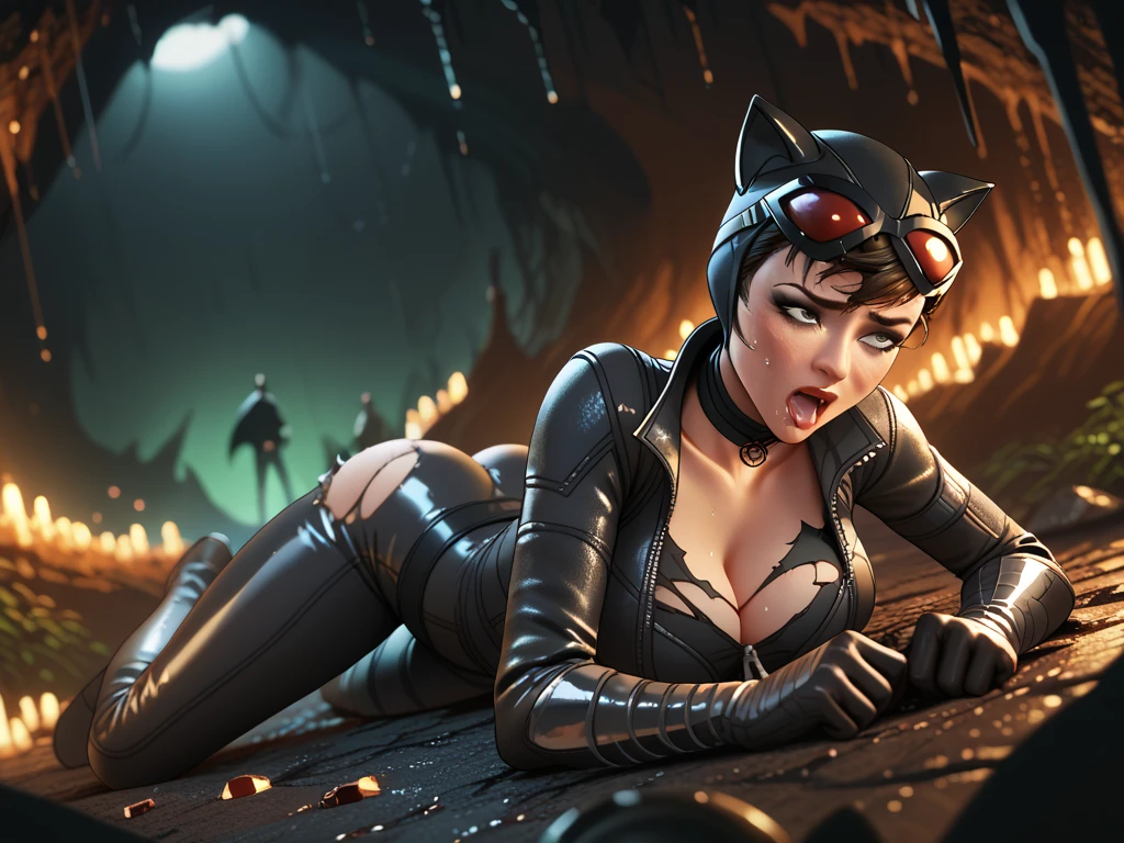 Catwoman, nude, perfect tits, long hair, angry fuck, anal fuck, open legs, fuck with an orc, orgasm face, angry fuck, in a castle, at night,