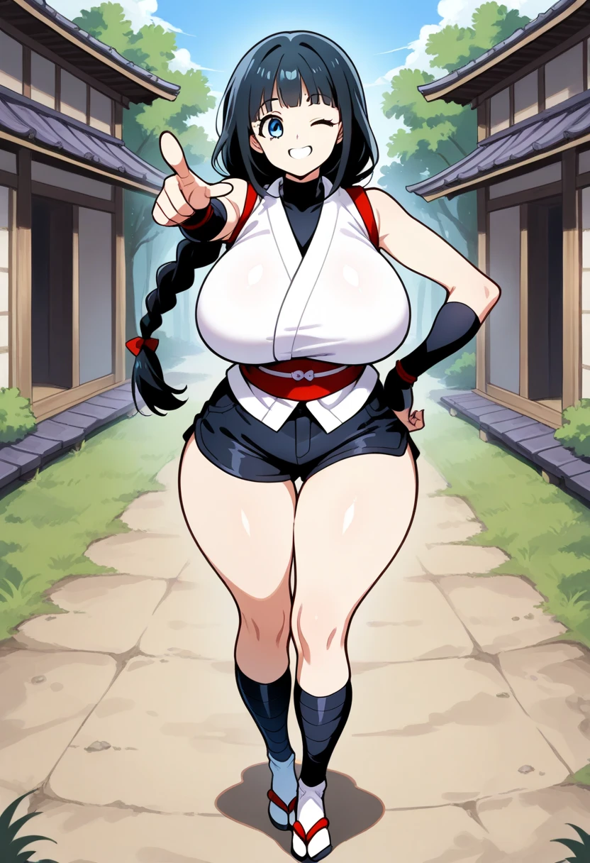 ((1girl)), ((alone)),yaoyorozu momo, ((extremely detailed CG unity 4k wallpaper)), (masterpiece), (ultra quality), (ultra detailed), (best illustration), (best shadow), (extremely detailed), looking at viewer, (absurdities), (detailed background), curvy body, dynamic pose, cowboy photo, large breasts, medium waist, wide hips, wide thighs, round butt,((eyes black, black hair, ponytail, long hair, hair up, central opening, cleavage, leotard, navel, red shoes, red leotard, alone, hero costume, smile, closed mouth)), standing, cowboy photo, backlight, ((solo)), ((standing: 1.4, exterior, Japanese city, streets of Tokyo, dusk, (serene expression, blushing, ,sexy, closed mouth, sexy pose), looking forward, ((focus on breasts), point of view: (from the middle), perfect anatomy, perfect hands,