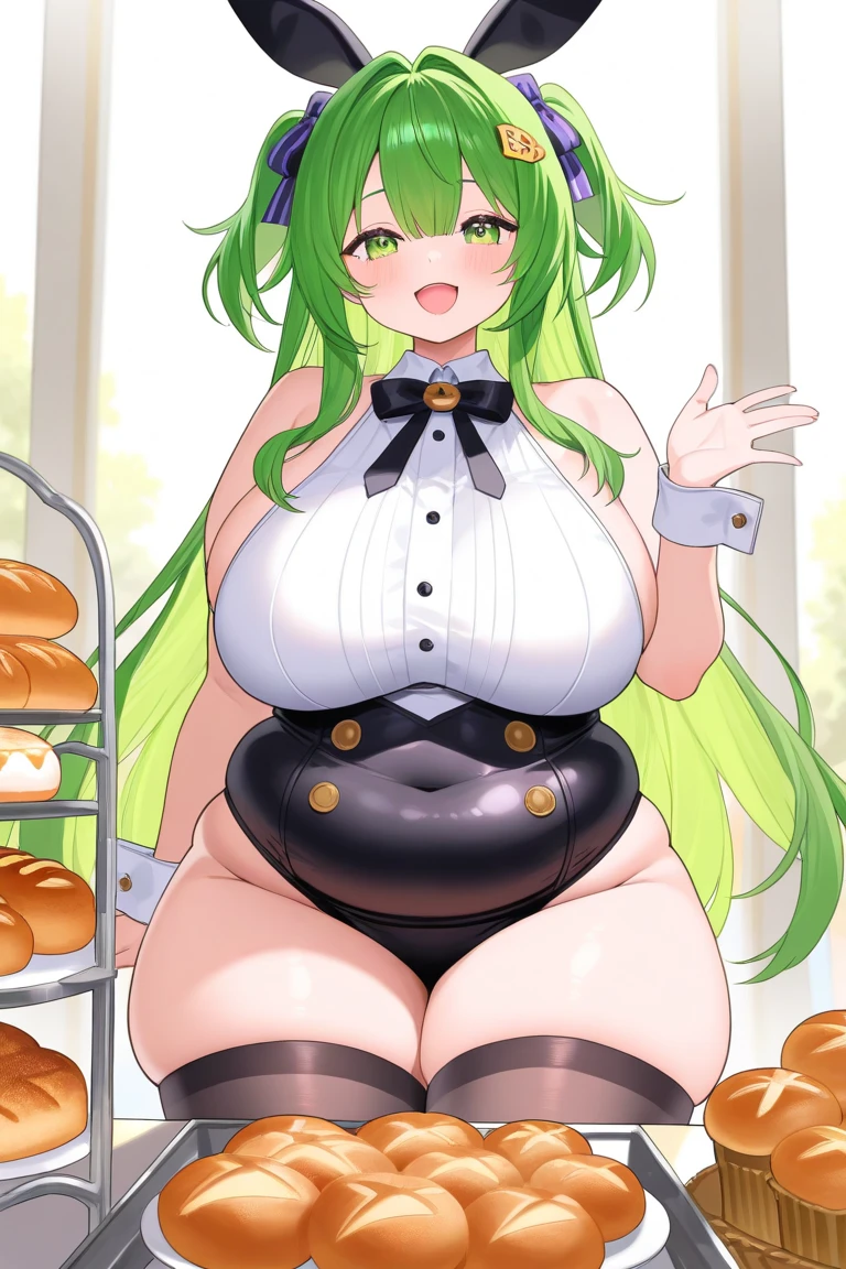One Woman、Braided twin tails、Huge breasts、(Huge breasts:1.8)、Glasses、blue eyes、Green Hair、underwear,underwearが見えている,Tバックのunderwear,String Panties,Pubic hair sticking out,Pubic hair sticking out,The nipples are erect,Nipples are erect,、belly button、Grab、Animal ears、pantyhose、Cowboy Shots、food、tie、Black gloves、Hair Bun、Bunny ears、黒いpantyhose、Double dango、fruits、偽のAnimal ears、Between the breasts、Revealing clothing、tray、太ももに巻いたpantyhose、Meme Outfits、Pasties、trayをGrab、Between the breastsにtie、ハートのPasties、Reverse costume、parfait、Reverse Bunny Suit