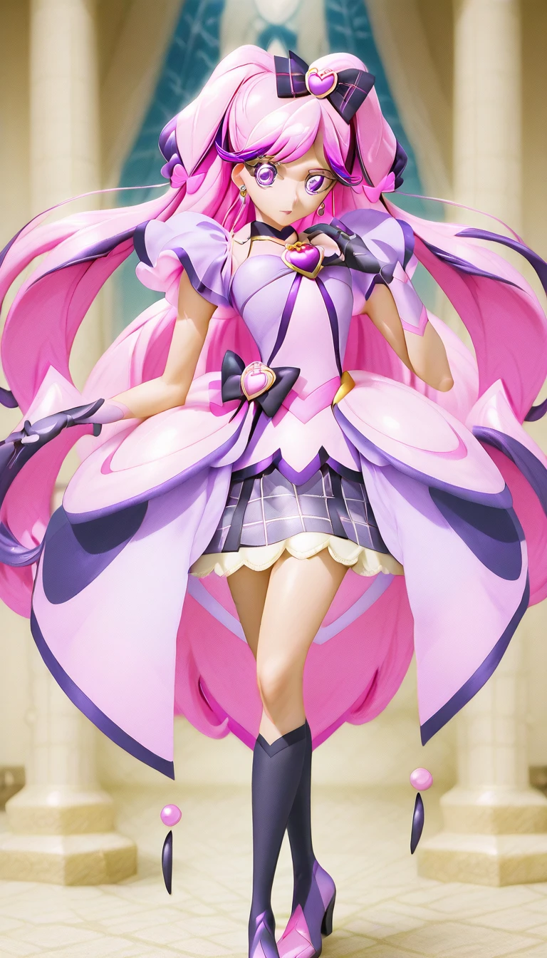 (stand posture), cute eyes, adult woman,, solo, high fantasy outfits, ((white background)), (full body), precure costume