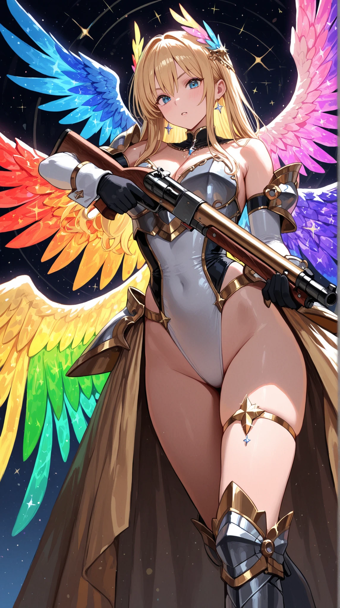 Brown skin Beautiful War Goddess Sexy high leg Angel's wing Gal Angel Lewdな顔 Vulgar tattoos Lewd Fallen Angel The despised angel Vulgar pose