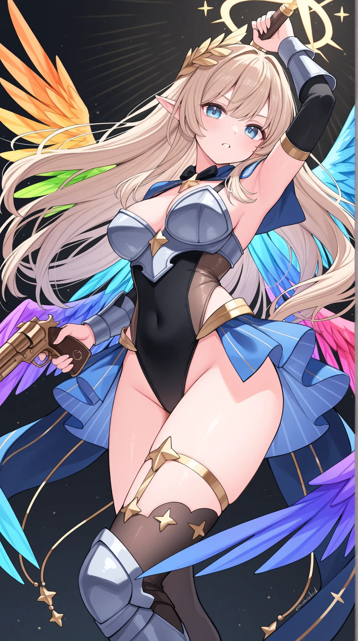 ((Best Quality)), ((Masterpiece)), (detailed), perfect faces, blonde hair, blue eyes, large breast, sexy, leopard pattern bra, leopard pattern lingerie, leopard pattern underwear, cum in pussy, breast milk, angel wings