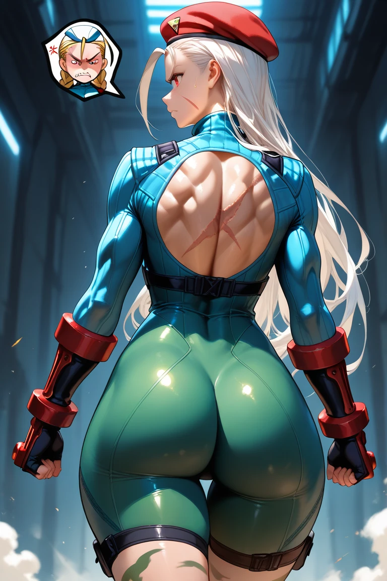((One Woman)), One Woman, masutepiece, of the highest quality, posterior view, Queen of the Grey Elves, bikini of, central, Belt bag, Peach Boots, viewer, Face, Portrait, Glowing eyes, Green smoke, Ass, Black background, large udder, Bare skin, Angry look, devil's figure, Docking screen, Muscle Girl, Krautin Gregg Open, Lower body