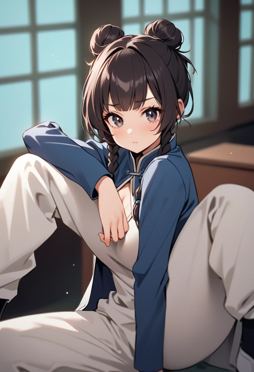 (high quality, 4k, realistic), a girl wearing a high school gymnastics uniform, doing sports, with a ponytail, just after taking a bath, sweating, female masturbation, on the bed, spreading legs, ((masterpiece)), 1 girl, small breasts, shaved pussy, sex.