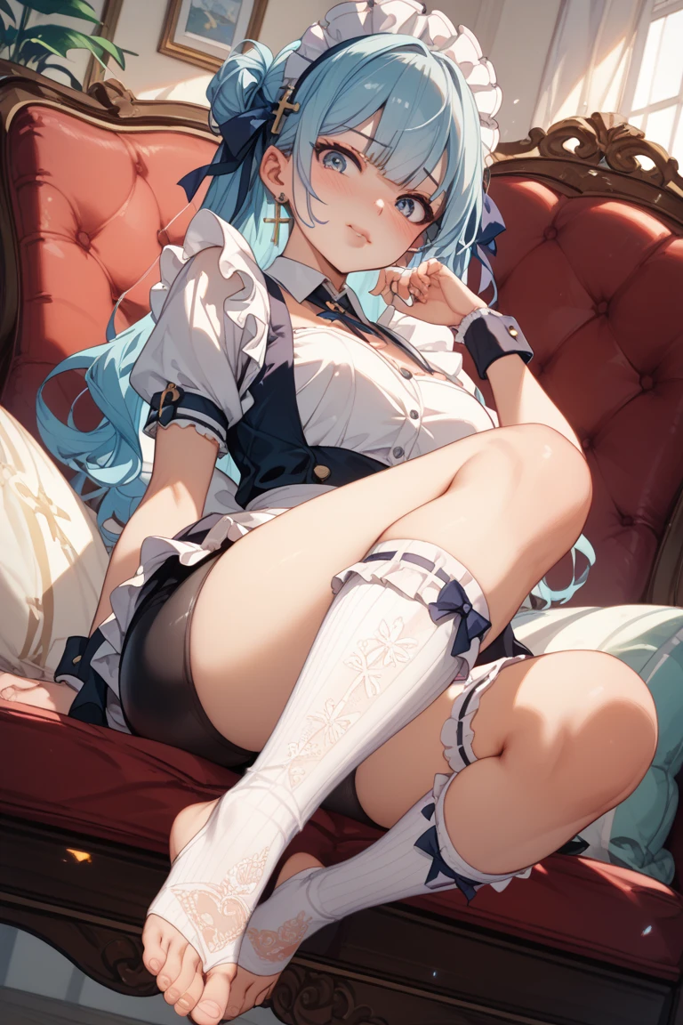 (master piece, high-quality, Mystical, long legs:1.2, ideal ratio of body proportions), (ultra high resolution, 8K RAW photo, photorealistics, natural lighting, textile shading), long shot photo:1.6, (1 beautiful anime girl:1.3, 16 years old, solo:1.6, milf:1.5, nsfw:1.25, full body:1.3), shinny skin, BREAK, ((alice in the wonderland:1.3, cute, kawaii, lovely, funny, a girl falling down from sky:1.5, girl flying in sky:1.5, girl floating in air:1.1, rolling up skirt by wind:1.5, (full smiling:1.3), surprised, putting hands on crotch over the skirts:1.35)), BREAK, ((floating things as follows, PlayingCards, Trump, tea cup, tea pot, tea spoons, small clock:1.3, lip sticks, candies:1.2, cookies, jam bottles, classical door_keys)), ((purply_Blue dress :1.5, wearing long flaired skirt:1.3, the skirt is blowing:1.3, White Apron, white stockings)), (medium long platinum-blonde hair:1.2, twin tail hair:1.6, tied hair with a large ribbon), (Blue eyes, bright pupils with highlights, detailed eyes), (lying down on your back:1.6, leaning backward:1.2, spreading legs with rising up straight:1.5), ((dutch angle:1.5, full body:1.3, ass focus:1.3, from below:1.5, unbalance posture)), fantastic colorful art, (fantasy image:1.5), ((correct anatomy:1.5, perfect anatomy:1.3, correct hand, small foot:1.2)),