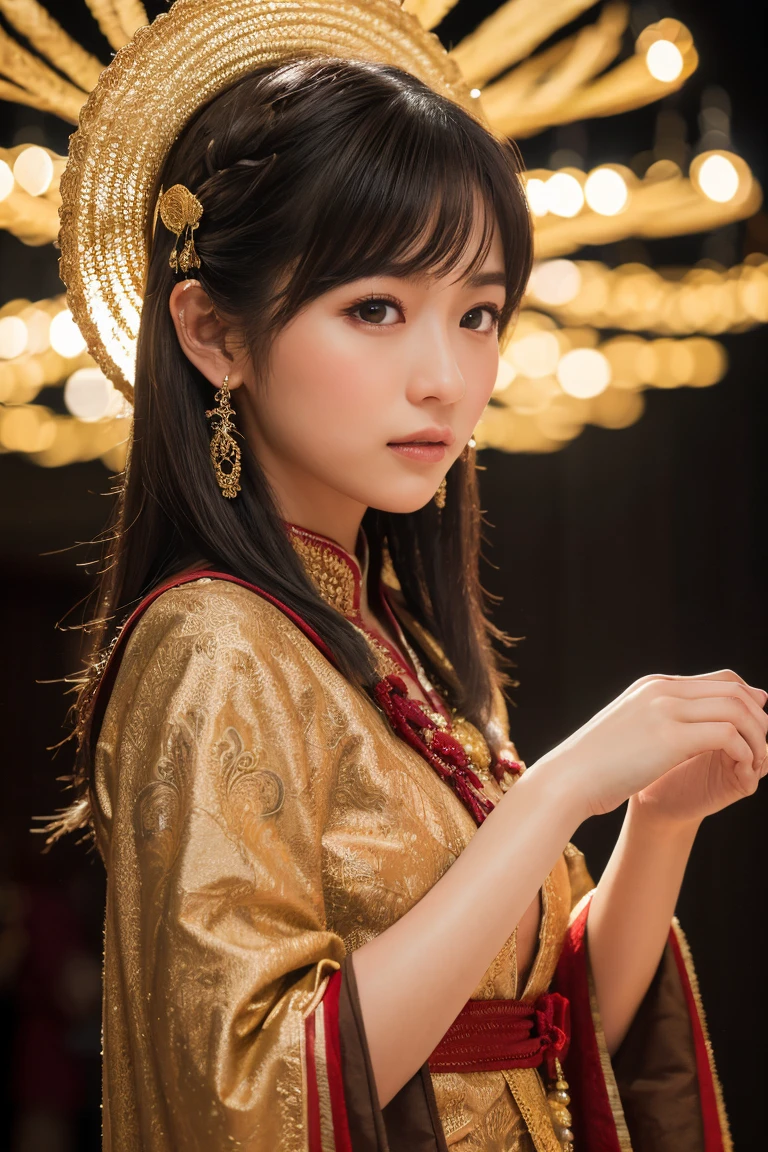 Chinese Palace,1,lily,twintails,brunette hair,By bangs,Chinese long micro dress,flowers,12 year old female model,PRİNCESS,ssmile,ultra large( neckline: 1.3)