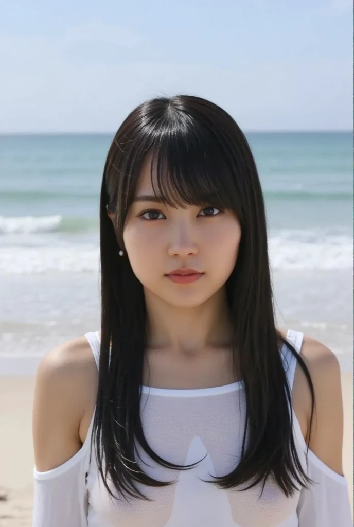 masterpiece, Highest quality,  Unreal Engine,  Super Resolution,  Very detailed, Complex, colorful, Clear images, Sharp focus, Digital Blending, 

One beautiful woman, One Japan actress, ashidamana, Perfect Eyes, Perfect Face, Ultra detailed hair, Ultra detailed face, Very detailed lips,Vivid expression, Healthy Body, Detailed sweat glands of beautiful and cute real Asian mix, Smooth skin texture, Carefully drawn,

(humidity:1.2), Beautiful Eyes, (Attractive face:1.2), (Beautiful Skin), (Big Breasts), (Super glossy wetsuit), Puffy nipples, Tight waist, Sticky with sweat, (Oily skin), oily suit, In a dynamic pose,

Studio Photo, Outdoor, At the Beach, cowboy shot, 