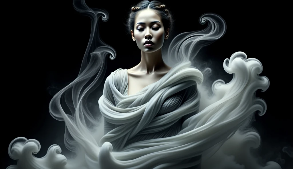 (RAW photo, best quality), (realistic, photo-realistic:1.3), extremely delicate and beautiful, Amazing, finely detail, masterpiece, ultra-detailed, highres,best illustration, best shadow,intricate,depth of field,
A Chinese Taoist woman wearing white (see through:1.4) Taoist robe,sit in lotus posture,bare legs,off shoulders,bare shoulders,hair bun,(extremely intricate:1.2), (exquisitely detailed skin), cinematic light, perfect anatomy, (Taoist temple:1.4),(coolcolor:1.4),(smoke:1.4),
sharp focus, volumetric fog, 8k UHD, DSLR, high quality,( film grain:1.4), Fujifilm XT3,
