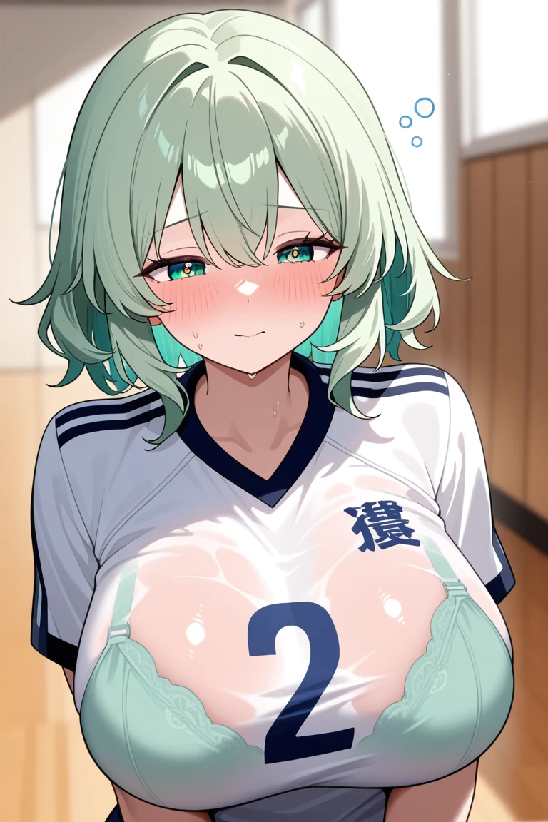 totsuka_almost_yahariorenoseishunlovecomewamachigatteiru grey_hair, short_hair, male_focus, blue_eyes, blush, smile, Micro bikini, thick thighs, saliva, drooling, blush, excited, transparent jar with thick milk, thick , semen, cum in the container