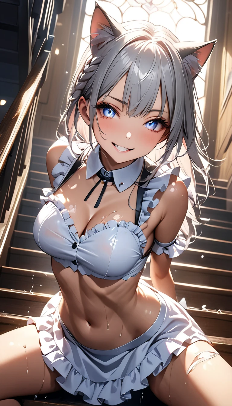 NSFW, BREAK (((Peeing:1.5、Pee:1.5))), BREAK(((Shooting from below)))、The whole body is visible、 toilet,(((Urinating、holding a urinal))), BREAK (((Test:1.5))),(official art、highest quality、Unity 8k wallpaper、32k:1.3、masterpiece、super detailed、超high resolution、realistic、Photoreal:1.2)、(cinematic lighting:1.2)、fire glow effect、film grain、best shadows、rim lighting、side light、(Super detailed and complex 3D rendering)、beautiful background、detailed beautiful face and eyes、(Beautiful and sharp pupilasterpiece, high resolution、highest quality, Ultra - High resolution, maximum resolution, very detailed, professional lighting, beautiful skin,BREAK, (Perfect hands, Perfect Anatomy,Detailed Eyes:1.5,Fine eyes:1.5),(((hyoudou michiru, 独奏, black thighhighs, black skirt, , frilled skirt, detached sleeves, sleeveless shirt, white shirt, red ribbon ,maid headdress))), (((Focus on the chest、Pay attention to the panties))),BREAK, (((Surprisingly huge amounts of semen on head, chest and thighs))),Thick outline:1.3、Fine contours,BREAK (((非常にFine eyes、Eyes that reflect the light and shine beautifully:1.3、Highly detailed face、Clear Eyes)))、Beautiful Skin、Fair skin、bright、(((Beautiful silver hair:1.3))),BREAK (((6 years old:1.3))),Detailed face, Detailed skin, Detailed clothing, Detailed fingers, Toned Legs,Small waist、Attractive thighs、Amazingly thin legs、Incredibly slim thighs、smooth and beautiful thighs、 Beautiful legs with less unevenness、Her thighs are wet with an amazing amount of semen, BREAK 非常に大量の汗をかく,(((Amazingly large breasts:1.3、Amazingly plump and big breasts:1.5,Big Tits:1.5,Beautiful breasts、Beautiful breastsの形、Pointed Chest、The tip of the chest is sharp、Amazingly huge amount of cum and very wet all over the boobs:1.3))),BREAK (((spread your legs to the sides,:1.3,Spread your legs out to the side at 90 to 120 degrees:1.5)))、Attractive cleavage,Semen accumulation in cleavage、Water dripping from the crotch、BREAK 下着がびしょびしょに濡れている、BREAK ガーター、leg garter、Black knee-high socks、Mini skirt 30cm above the knee、Very small skirt,BREAK (((Small panties exposed:1.3、The crotch of the panties is wet))),BREAK シャツの第2ボタンと第3ボタンと第4ボタンと第5ボタンが外れている、Upper arms exposed、BREAK ブラウンのローファー,BREAK (((Perfect vaginal shape、Fine vagina))),BREAK (((Open your mouth wide and let out a lot of white saliva:1.5、Detailed Mouth:1.5)))、(((I'm embarrassed and my cheeks are very flushed:1.5)))、Embarrassed and blushing,My cheeks are wet with a lot of sweat,((Lift up your skirt yourself、Lift the hem of a skirt:1.5)),BREAK(((
I-type Valley)))