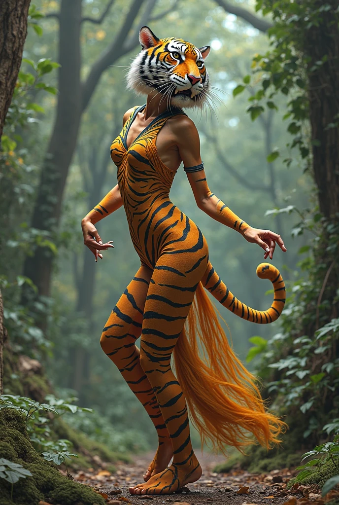 The beautiful,slender thin and clever Malaysian muslimah adult female girl with beautiful cheeks wears  margay animal print costume lycra turtleneck unitard catsuit covered with patterns and margay  print lycra elastane stretchy dancewear hijab covered with patterns with ears.She has her long tail.