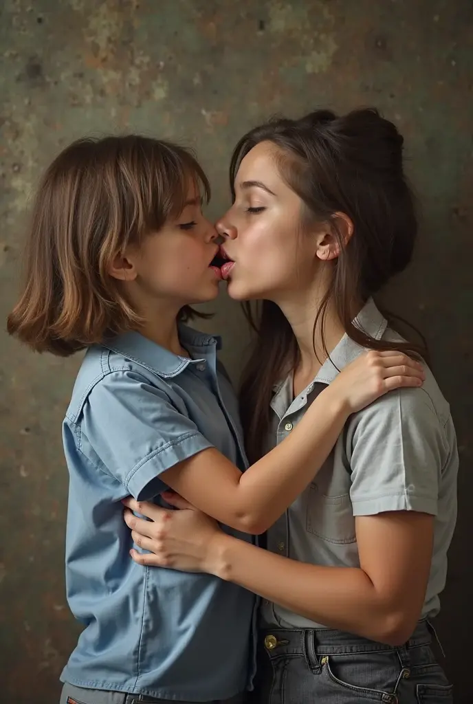 A horny brunette curly-haired 50-year-old male teacher forcefully opening a young girls legs wide open while she sensually kisses the young tween girl wearing a short dress.