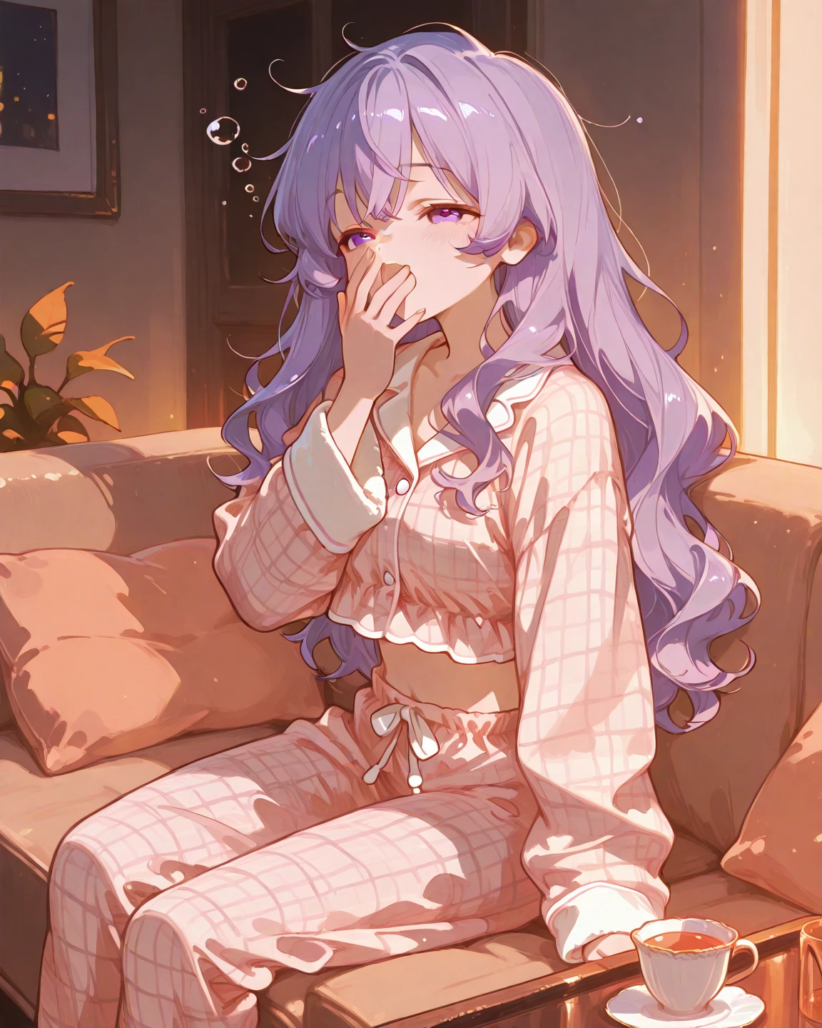 1girl in、A smile、A delightful! Cute pajamas、dressing gown、(small tits)、Sleeping in large letters、Upper body portrait、