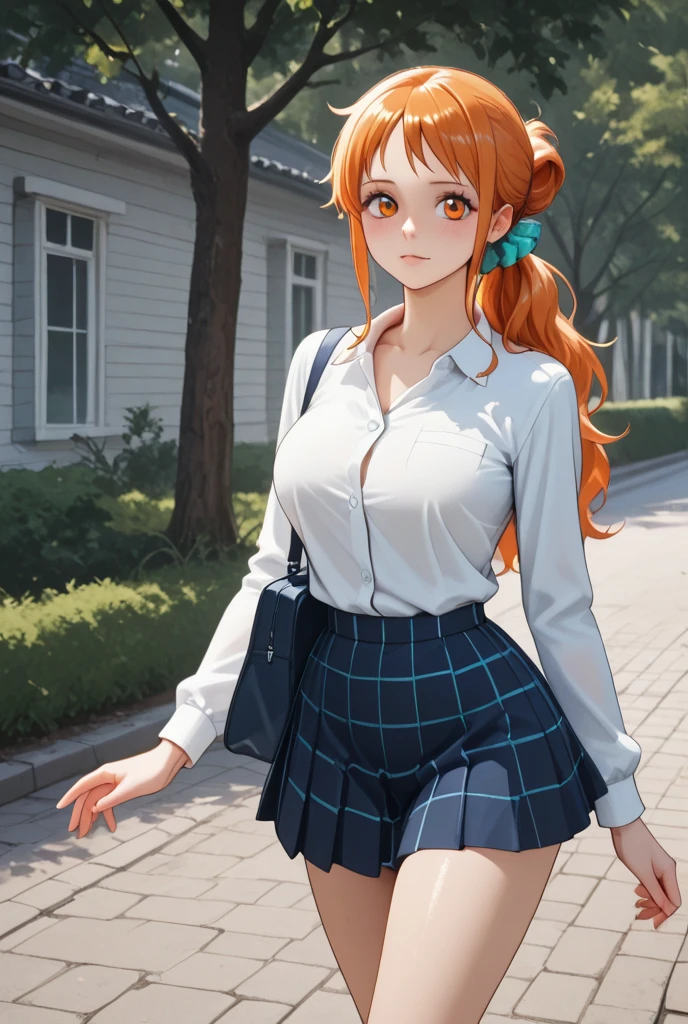 absurderes:1.8, ((skirt lift by myself:1.5, From the thigh up:1.5, beautiful clear eyes, Flower Meadow)), ((school uniform, blazer、showing panties, panties emphasis:1.6, orange hair、twin braids))、(1woman), Unity 8K Wallpaper, Masterpiece, detailed hair, highly detailed, ( panties:1.4),, (light smile:1.4), (blush:1.3)