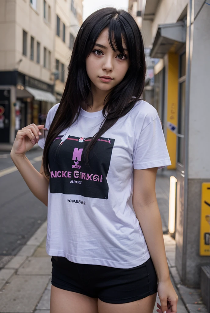 solo , 1girl , Thai girl , shirt rock punk styes , big breast , skirt rock punk styes , bracelet