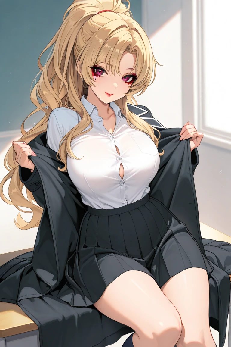 top-quality、Full limbs、complete fingers、One beautiful woman、Beautiful Large Breasts、((straight haired、blondehair))、((White collared shirt、Ha just、Black panties))、A big smile、Living room at home、 standing、sexypose