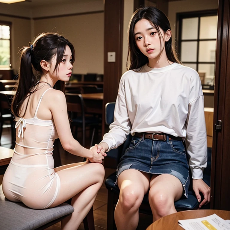 slave, tao, wears short skirt, junger tao, tied up, neck ribbon, Chastity belt, hands behind back