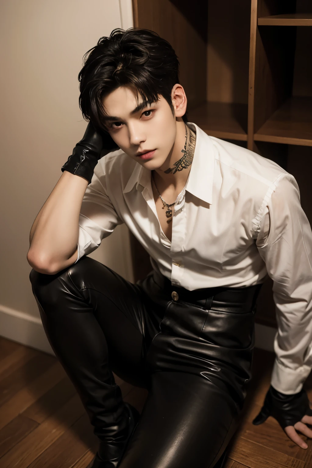 1boy,masterpiece,best quality,ansheng,police_uniform,dungeon,muscular,chain,stretch,

