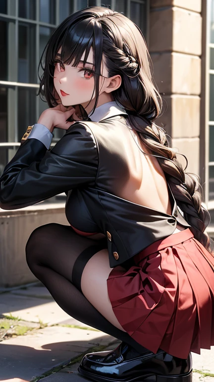 (huge ass) Beautiful adult woman wearing red and black frilly saloon girl costume, skinny, slim and thick, small waist, 8K, Karabet, brothel, UHD, (Booty that emphasizes curvaceous beauty)