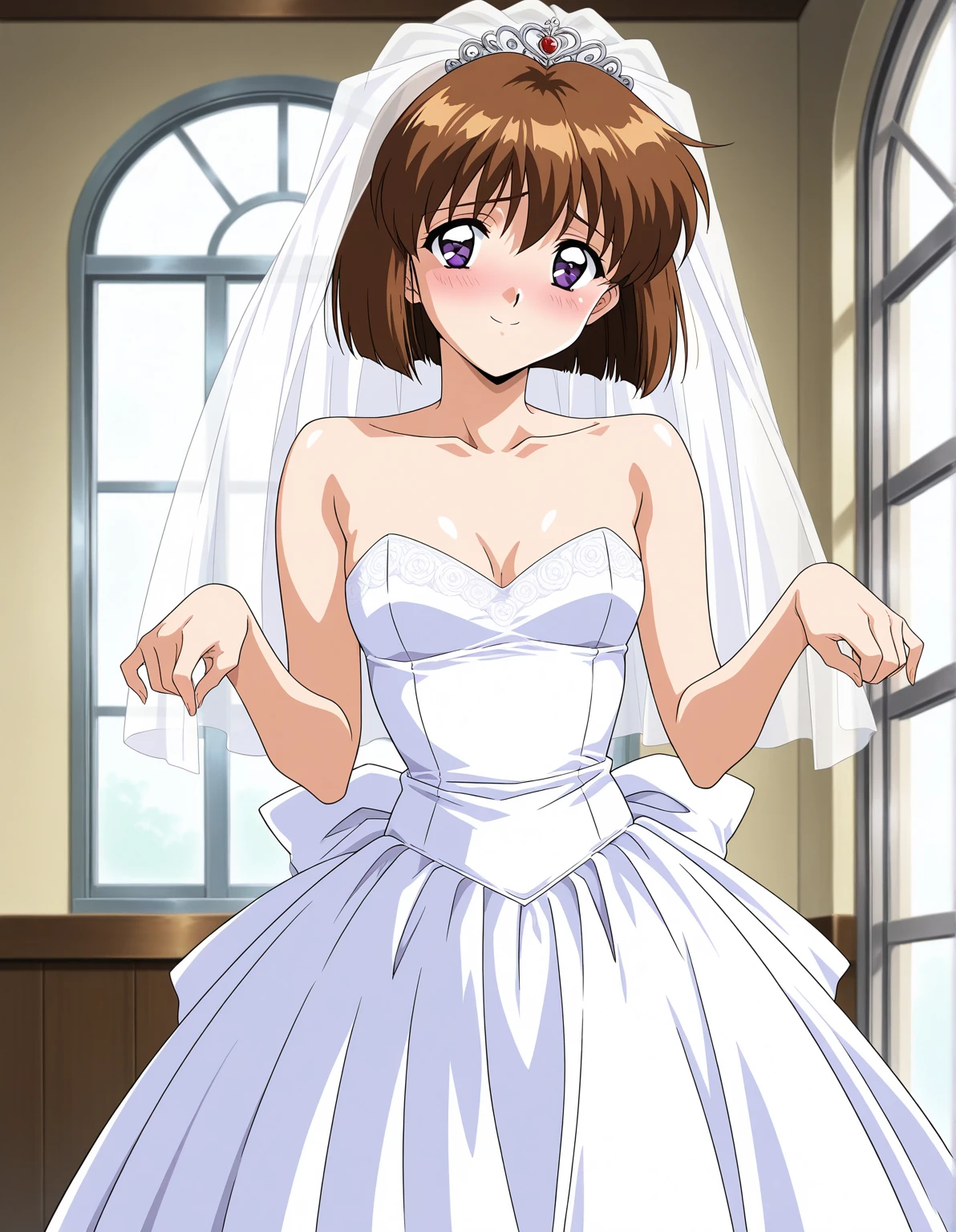 <lora:Tsukinomori_Sayoko:0.45> Tsukinomori_Sayoko, green_eyes, big_breasts, cuffs, goggles, handcuffs, wedding_dress