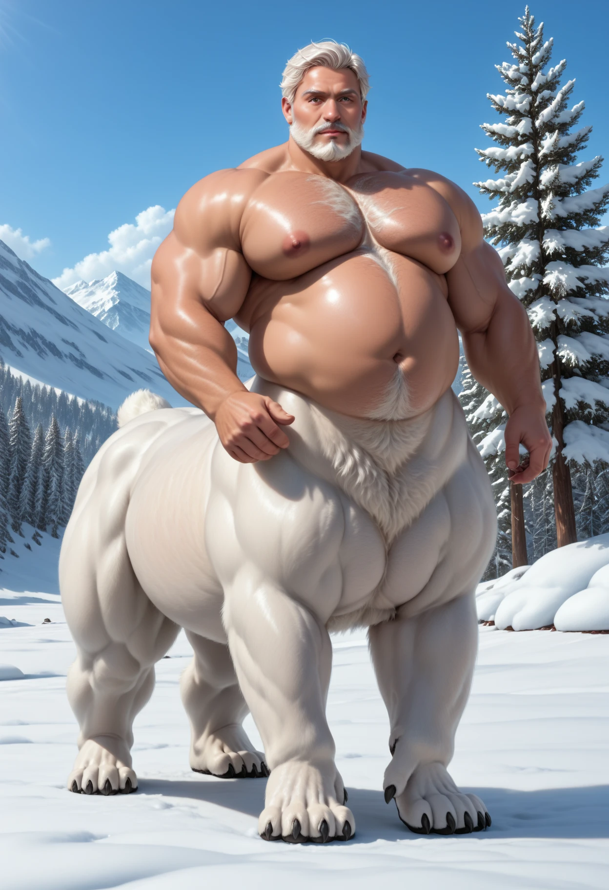 by chunie by catsudon by retros, male, ridiculuous, ((Mature male)), ((Bearded)), ((Mustache)), equid, solo, ((Horse, tail)), (white silver hair), facial hair, facing viewer, ((Highly detailed face)), (((Grandpa Figure))), ((smilling)), (happy), grey abstract background, ((naked)),((Erect penis)), smile, ((((wise)))), ((DILF)), Sweating, ((glistening body)),(Full body Shot), UHD,Nipples anatomically correct, super detail,highres
