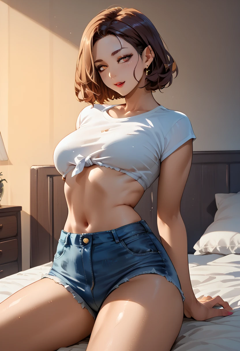 ((cinematiclight, Melhor Qualidade, 8K, Obra-Prima :1.3)), 1girl, Mulher bonita com abdominais finos :1.4, (Ted cabelo branco, seios grandes :1.3), sem calcinha , no-bra :1.2, tomara que caia, seductive open lips, sofa, rosto ultra-detalhado, olhos detalhados, 二重まぶた, hands holding breasts, material de meias
