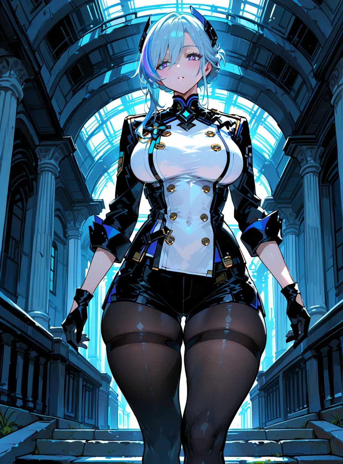 ((masterpiece)),(bestquality),((ultra-detailed)), ((beautiful detailed sky)), ((cinematic lighting)), depth of field,detailed lighting,((beautiful detailed eyes)), red lip, (full body), standing, smile,eyeshadow,large breast, cleavage,((sexy)), ((furinadef)),in spaceship, earth on windows
