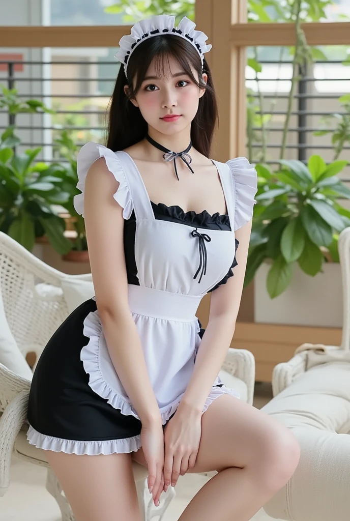 ((Highest quality, 8K, Representative works in detail, Ultra-high resolution)), (Looking at the audience), Attractive woman, ((Big Breasts)), smile, ((Black Choker)), Slim figure, (blue eyes), Long eyelashes, bangs, Beautiful shiny brown hair, Nogizaka idol, Slim face、((apron、Full body portrait)), Millionaire's daughter、Dependents、Glossy straight hair、((Mountain trail、look up、Nice views)), Red lipstick, ((Mountainous Regions、camp、tent))、blue sky、Healthy Thighs、Sideboob、Landscape、sexy、Alluring、lure