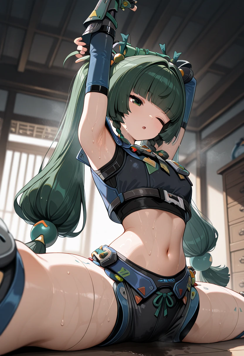 (masterpiece, best quality:1.2), 1girl, solo,standing_split,
without black sleeveless short vest,pink skirt,sinon