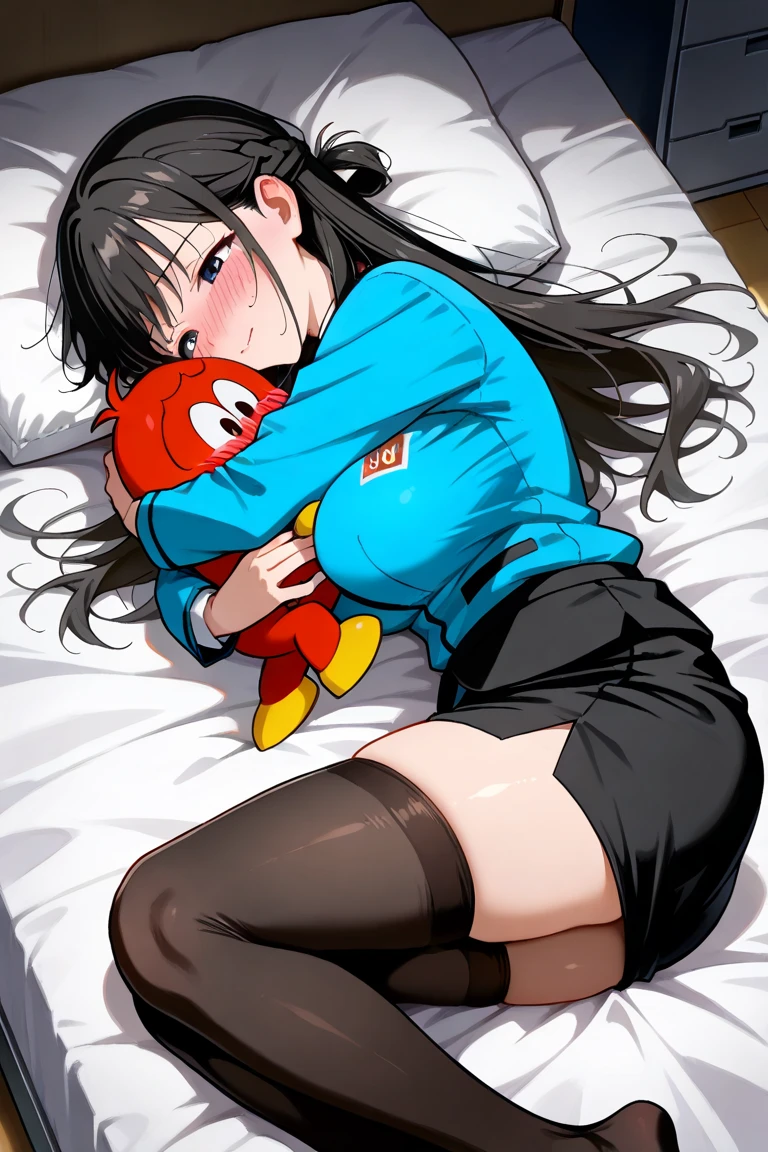 masterpiece, best quality, Unexpressive, 1girl, anthro, furry, fur, fluffy fur, kenny \(kenashcorp\), (panda, panda girl), furry, panda ears, animal nose, black fur, white fur, eyes makeup, black eyes, panda tail, heart ahoge, cheek heart, black arms, black legs, black hair, medium hair, closed eyes, medium breasts, thick thighs, solo, (bedroom), (night), detailed, laying on bed, sleeping, relaxed, tired, unconcious, (school uniform, blue skirt, white thighhighs), (pussy), spread legs, (1boy, pov, sex), trembling, score_9, score_8_up, score_7_up, score_6_up, score_5_up, score_4_up