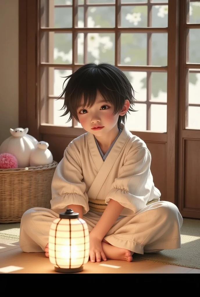 realistic photos of 1 Japanese male child, in the hut, 8K high resolution, sharp and realistic details, masterpiece