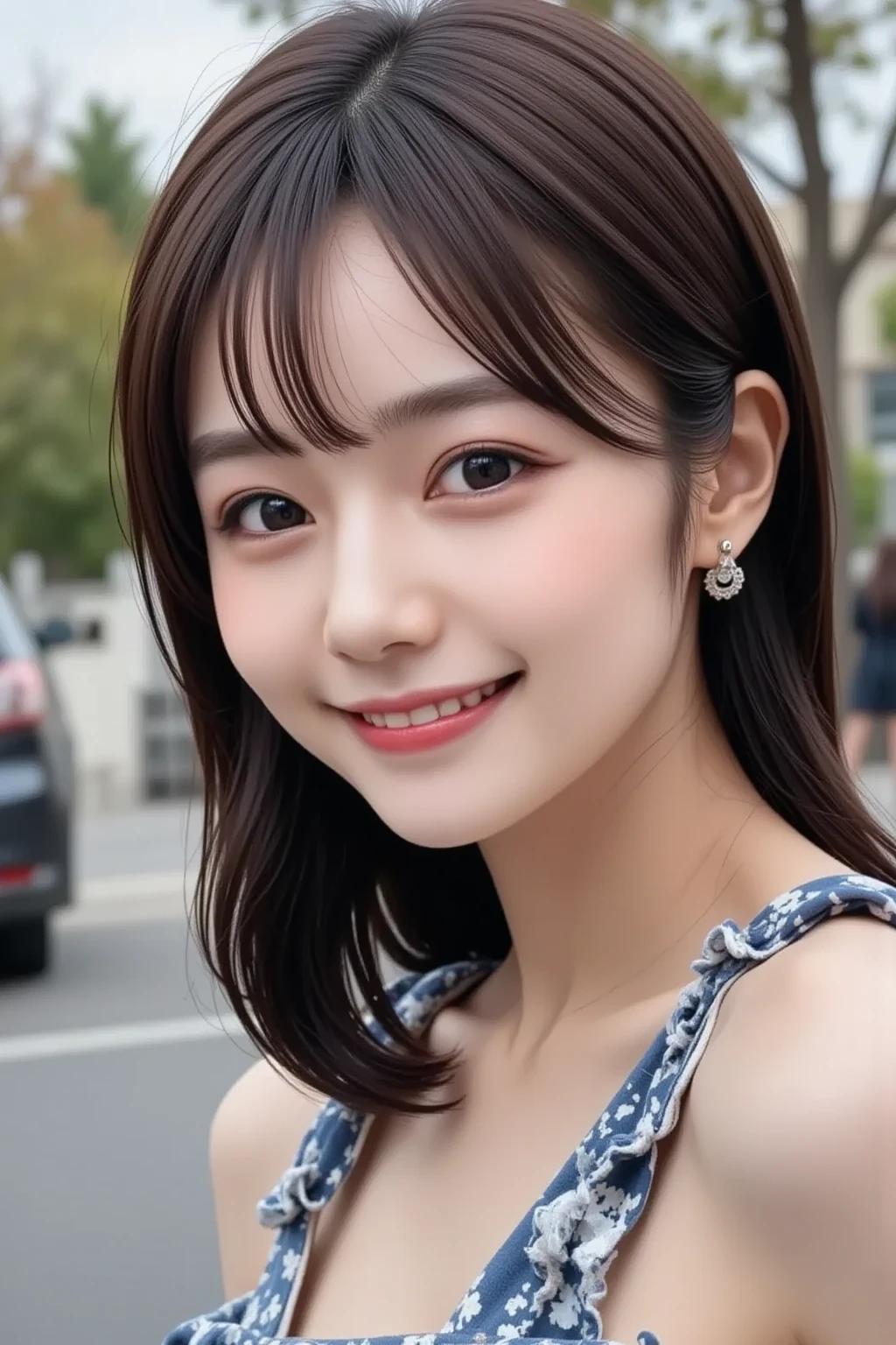 highest quality、masterpiece、Ultra-high resolution、(Realistic:1.4)、RAW Photos、1 girl、Transparent nipples、naked、garden、Glowing Skin、A light smile、sA light smile、Looking down at the girl from a slightly higher place、Near the face、Hairstyle: Ponytail