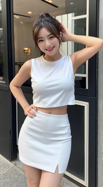 One girl,Young girl, Shiny skin,Big Breasts,Beautiful leg lines:1.3, Narrow waist,, Knee socks,tie,((Pencil Skirt)),View your viewers,From below,whole body, ( pantyhose:1.3),(Golden ratio numbers), masterpiece, Highest quality, The best vantage point, Super detailed and intricate, Very delicate and beautiful, Highest quality light, (Ray Tracing:1.1), Anti-aliasing very beautiful OL,Skintight Top:1.2, View your audience, Cinema Lighting, perfection, Soft Light, High Resolution Skins:1.2, Realistic skin texture, Small face