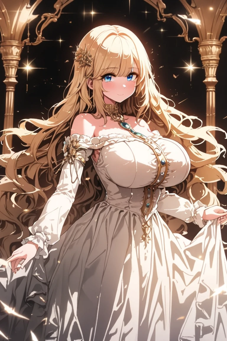((Anime Art Style)),(masutepiece),(Best Quality), (Super Detail),(Highly detailed CG Unity 8k wallpaper),((Very delicate and beautiful)),1 Lady,((Full body portrait)),((Stand in the garden)),((Solo)),(((One princess in a very gorgeous Rococo princess ball gown and a voluminous full-length hoop skirt adorned with gorgeous embroidery and jewels))),(((Giant Crinoline Hoop Skirt))),Long Train,((Gorgeous embroidery and jewelry)),voluminous ruffles,(((very very gigantic boobs,Skindentation))),cleavage,((Very long straight hair,Very voluminous straight long hair,Very long straight hair)),(finely detailed face and eyes),((Seductive smile,embarrassed)),Beautiful eyes like jewels,Very gorgeous hair ornament,(A very gorgeous tiara adorned with sparkly jewels),((Glitter Gorgeous Gemstone Jewelry)),Gorgeous Long Veil,((ultra long gloves)),(Beautiful background),(Full body),((Very gorgeous Rococo princess ball gown with gorgeous embroidery and jewels and voluminous full-length hoop skirt))